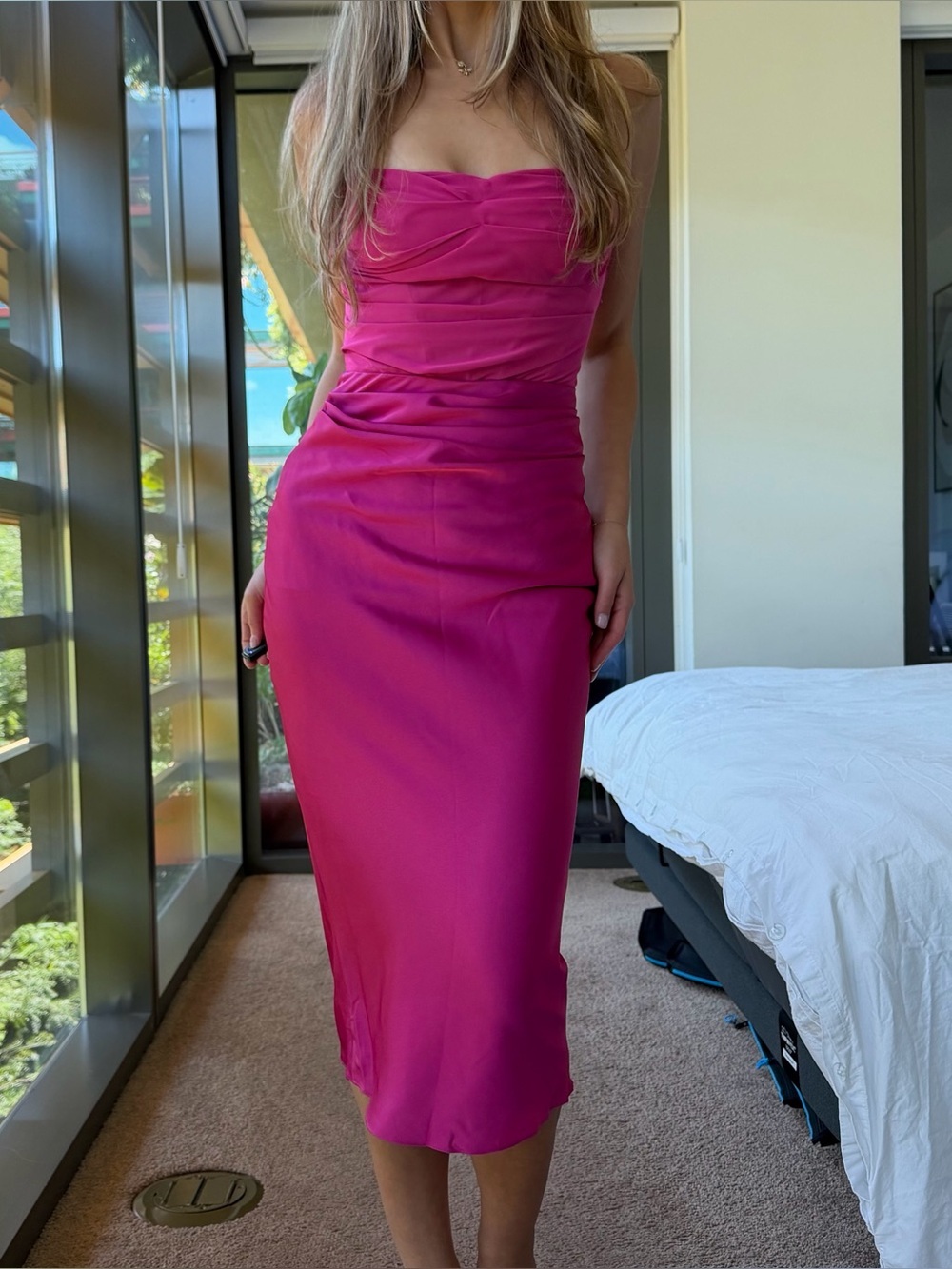 House of CB Teia Hot Pink Midi Dress